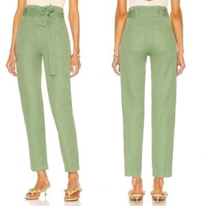 A.L.C Cobin Paper Bag Waist Zip Closure Straight Leg Pants Linen Cotton 0